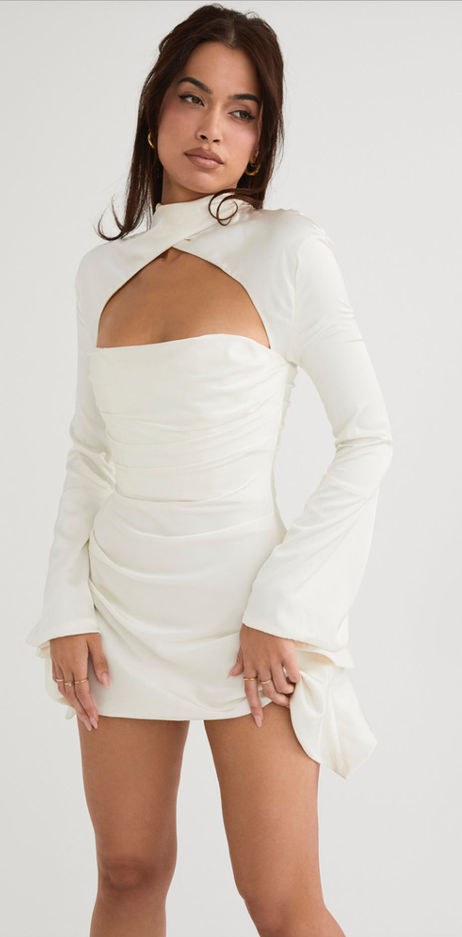 RENTAL - House of CB Toira Ivory Satin Dress- Size S