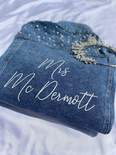 Load image into Gallery viewer, Blue Pearl Embellished Denim Jacket- No gift box
