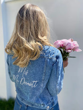 Load image into Gallery viewer, Blue Pearl Embellished Denim Jacket- No gift box
