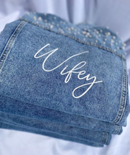 Load image into Gallery viewer, Blue Pearl Embellished Denim Jacket- No gift box
