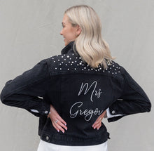 Load image into Gallery viewer, Black Pearl Embellished Denim Jacket
